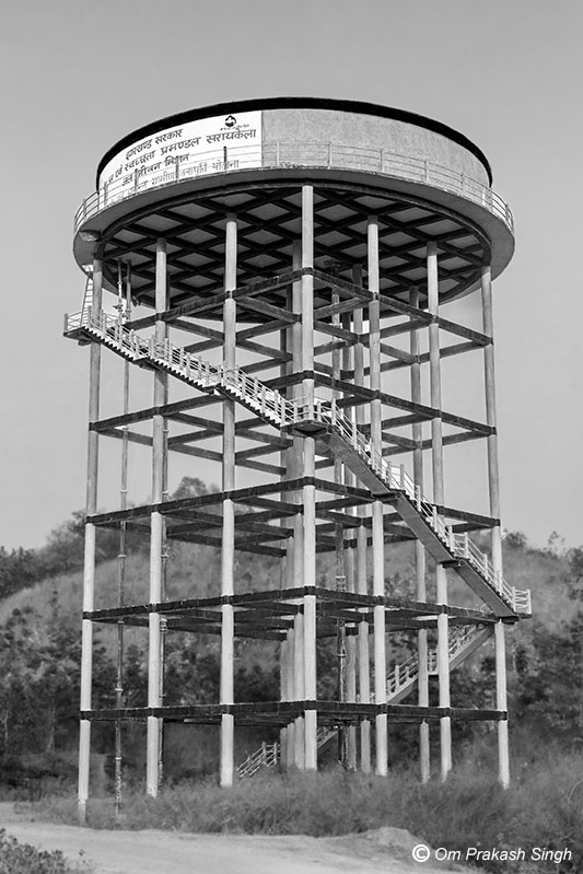 An elevated service reservoir (ESR) from where gravity-based drinking water supply is provided to connected villages in a multi-village scheme under Jal Jeevan Mission in Jharkhand, India